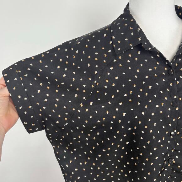 Oat New York Printed Button Down Short Sleeve Blouse Top Size Small Career Chic - Picture 4 of 9